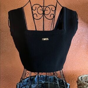 Y2K - Medium - Soffissa Cute Cropped Black Knit Sleeveless Pull-over Top
